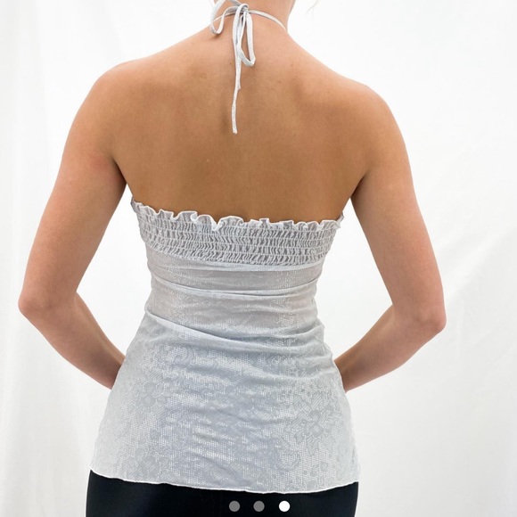 White and silver silver y2k shimmery halter top S - Picture 6 of 7